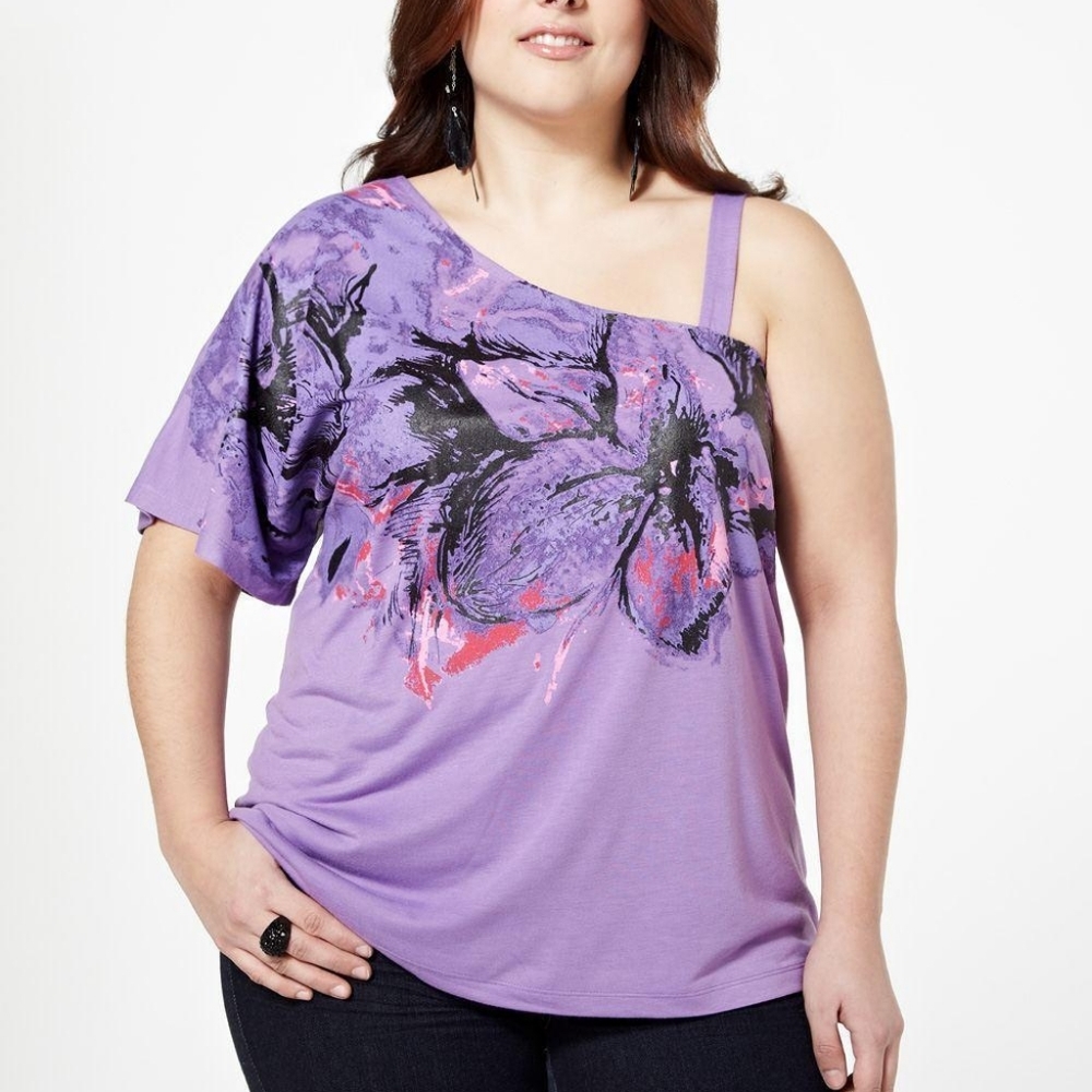 MXM One Shoulder Top Purple Graphic